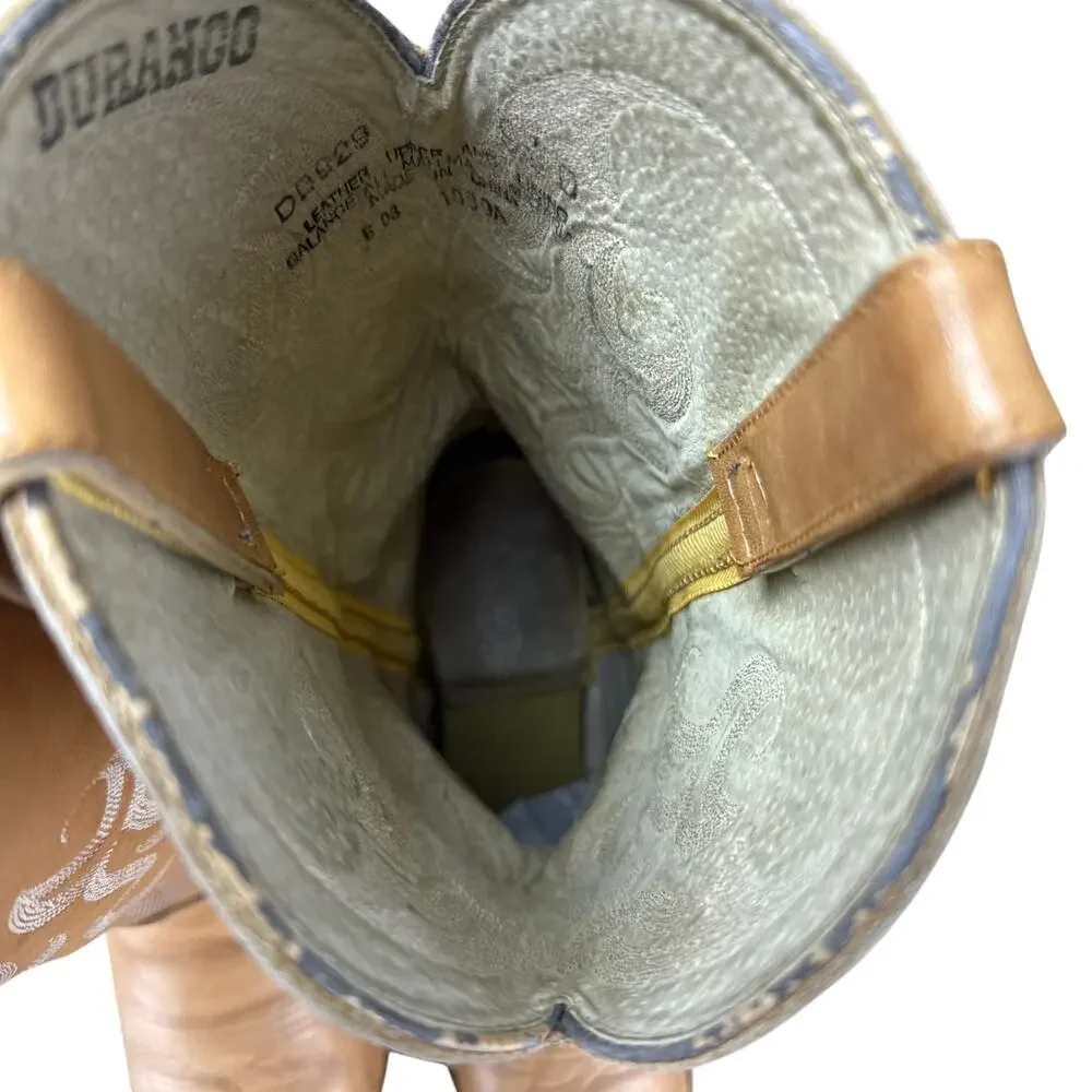 Durango Vintage Cowboy Boots Mens 9.5 D Tan Leather Western Coastal Cowboy Boho